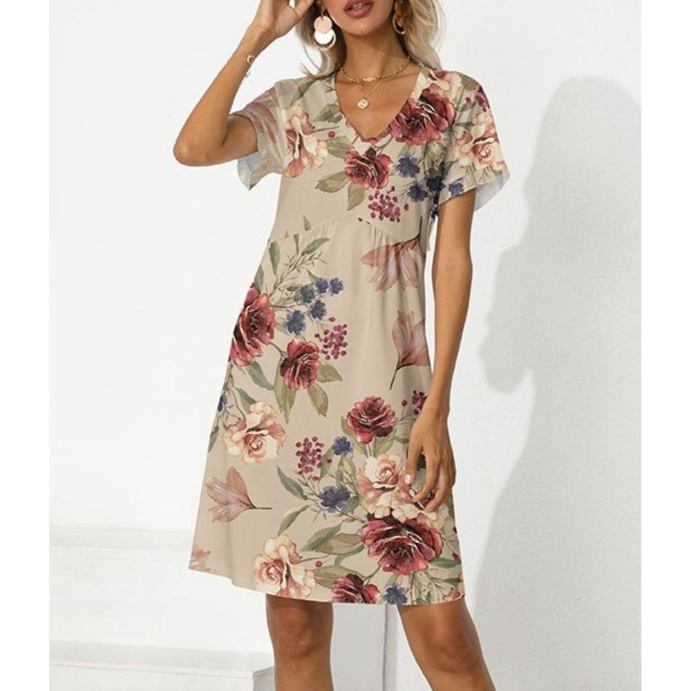 Size XL X-LARGE ULTRA-SOFT FLORAL PRINT DRESS Summer Fall Wedding Party Church